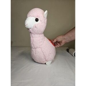 HugFun Pink Llama Alpaca Plush Stuffed Animal Sherpa Fleece Heart Saddle 12 Inch